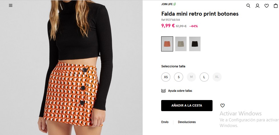 Falda mini retro print botones- Bershka