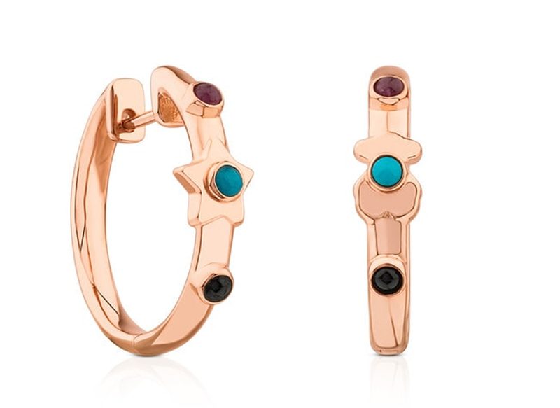 PENDIENTES ARO DE PLATA VERMEIL ROSA CON GEMAS SUPER POWER