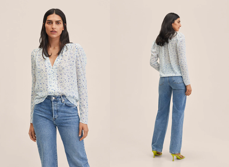BLUSA MANGA ABULLONADA ESTAMPADA