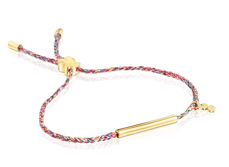 PULSERA TRÉBOL DE PLATA VERMEIL Y CORDÓN MULTICOLOR GOOD VIBES