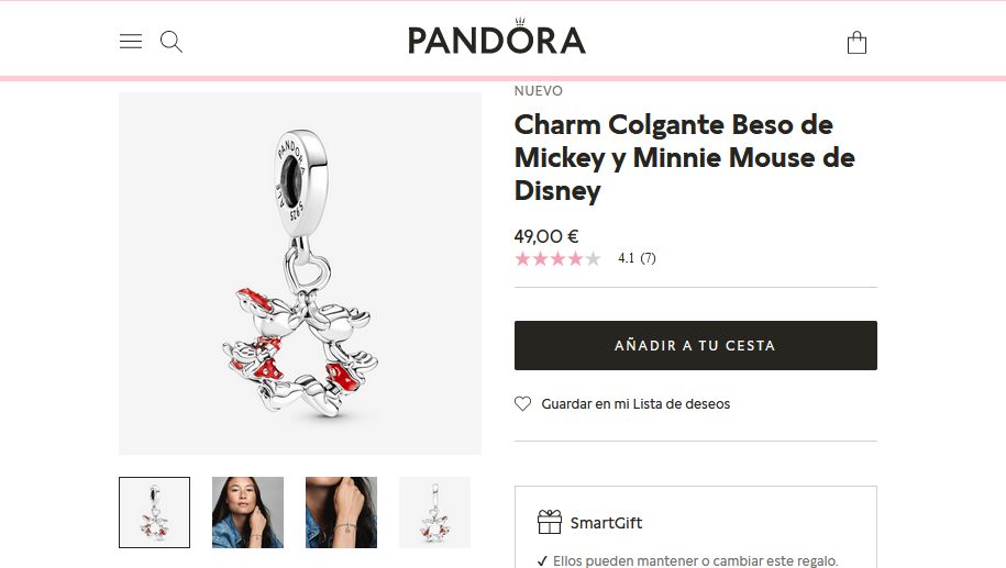 Charm Colgante Beso de Mickey y Minnie Mouse de Disney