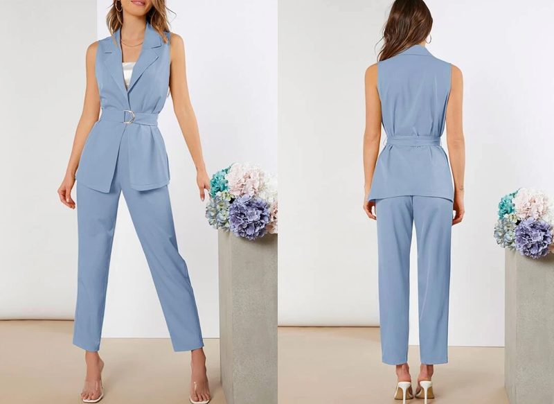 CONJUNTO CHALECO CON CINTURÓN Y PANTALONES DE SHEIN