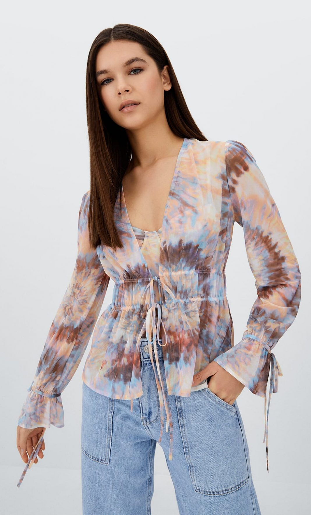 blusa tul estampada stradivarius