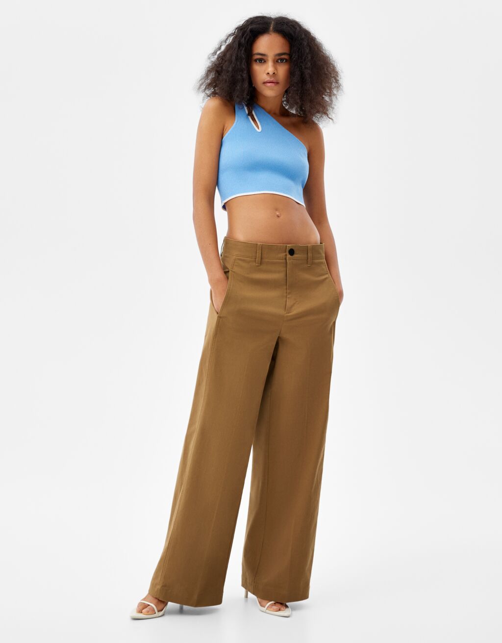 pantalon maxi wide leg algodon bershka