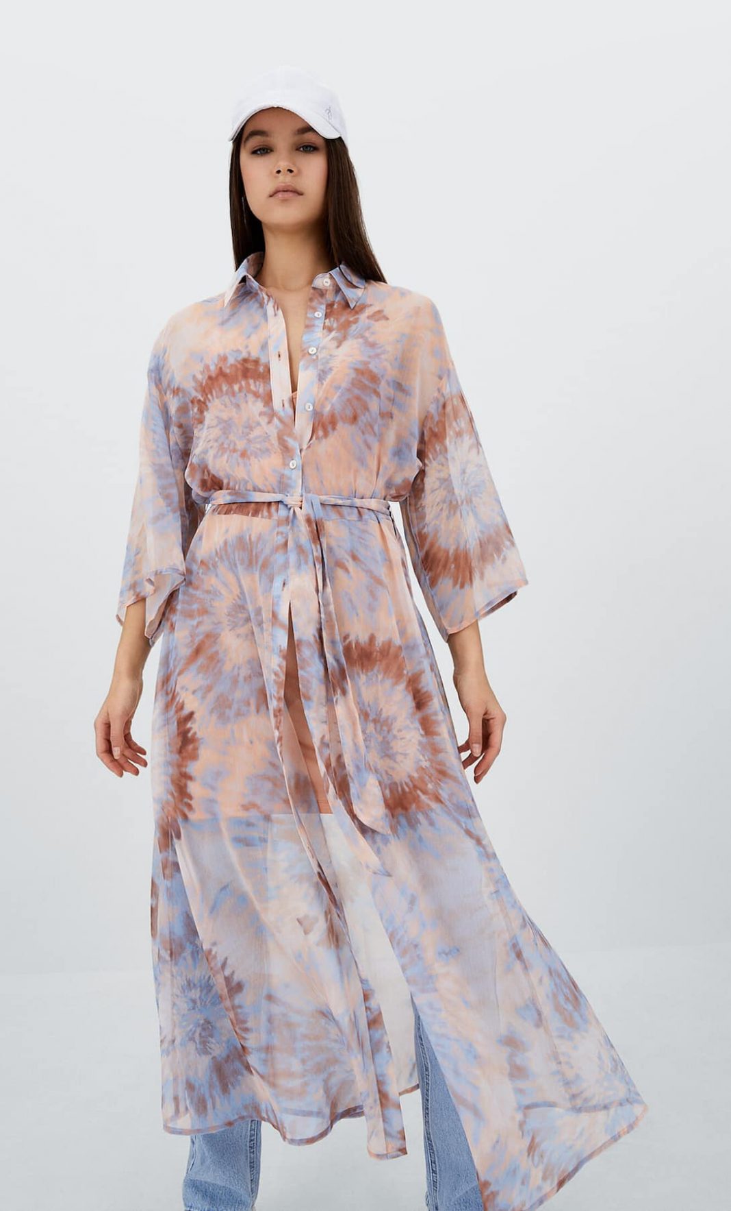 vestido midi kimono stradivarius