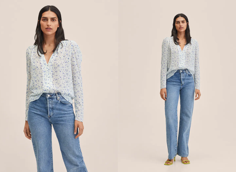 BLUSA MANGA ABULLONADA ESTAMPADA DE MANGO
