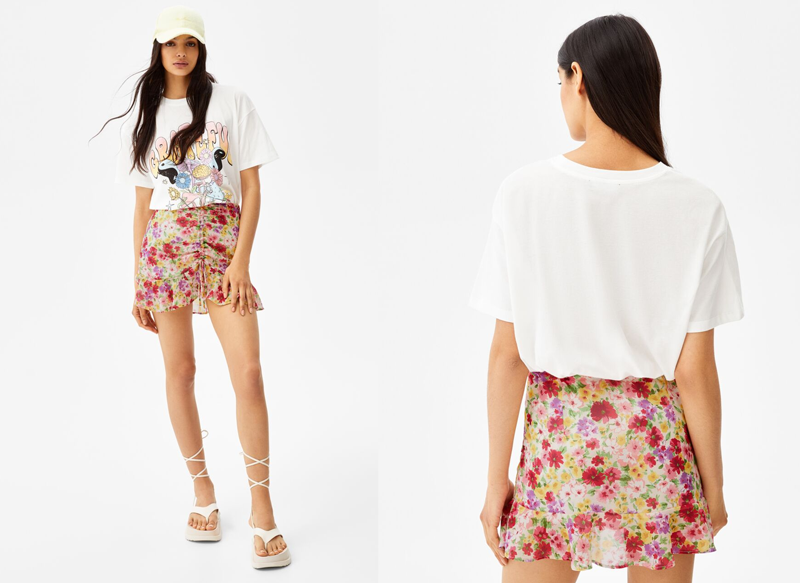 FALDA MINI EFECTO CHIFÓN PRINT FURNCES DE BERSHKA