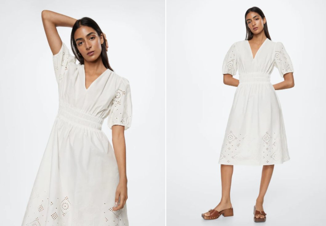 vestido bordado algodon mango