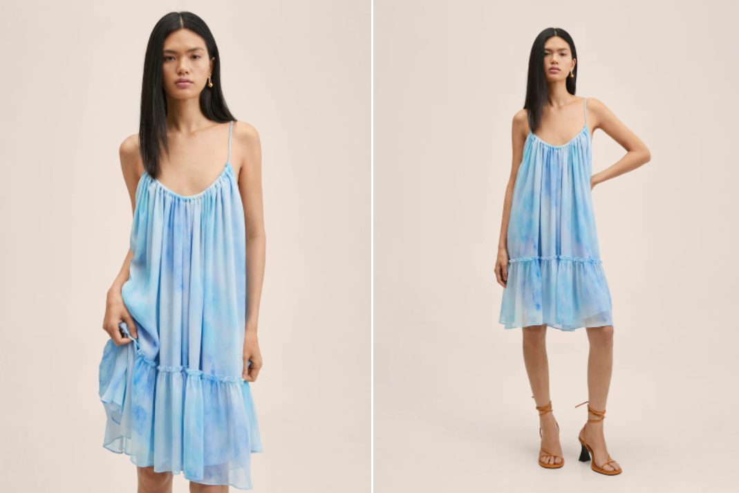 vestido gasa volantes mango