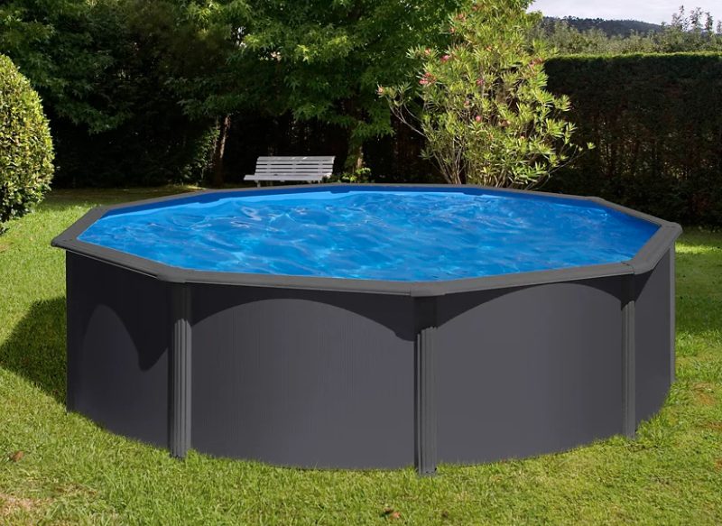 PISCINA DESMONTABLE DE ACERO IMITACIÓN ANTRACITA REDONDA GRE