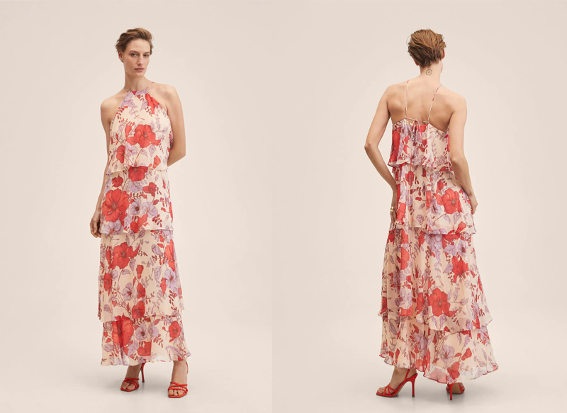 VESTIDO ESTAMPADO FLORAL VOLANTES DE MANGO