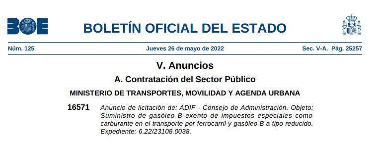 Adif se libra del 'tarifazo' de la gasolina y sus trenes viajarán exentos de impuestos 1 Moncloa Captura 4 Moncloa