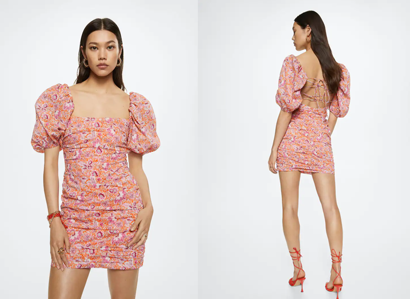 VESTIDO MANGA ABULLONADA FLORAL DE MANGO