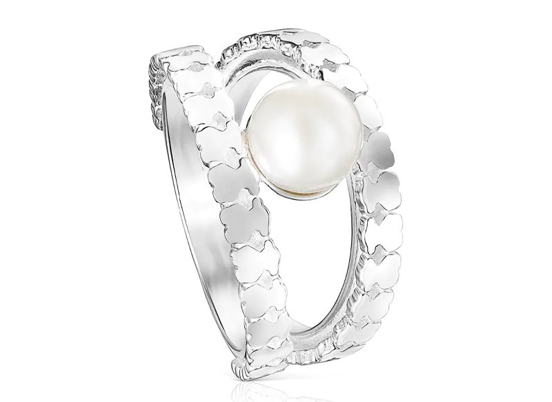 ANILLO TIRAS DE PLATA Y PERLA STRAIGHT