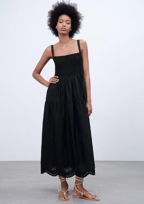 vestido negro bordados zara