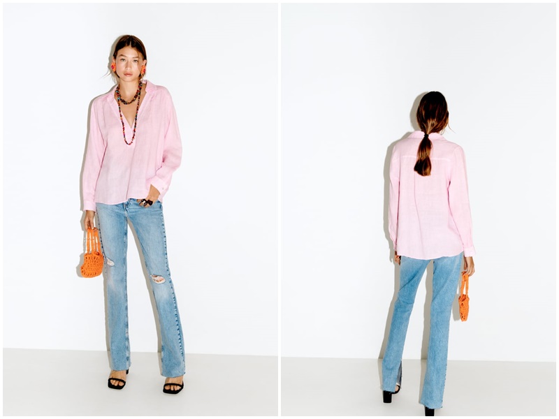 Camisa lino rosa