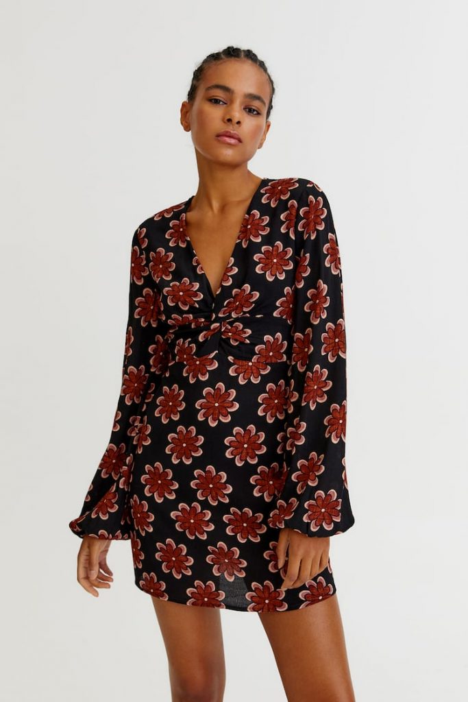 vestido retro flores pull&bear