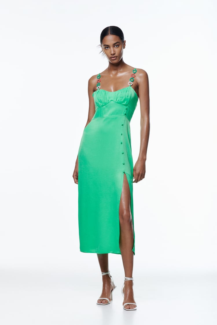 Vestido corsetero satinado verde