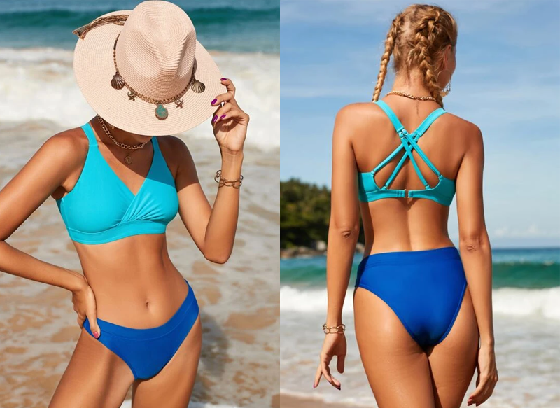 BAÑADOR BIKINI DE COLOR COMBINADO CRUZADO