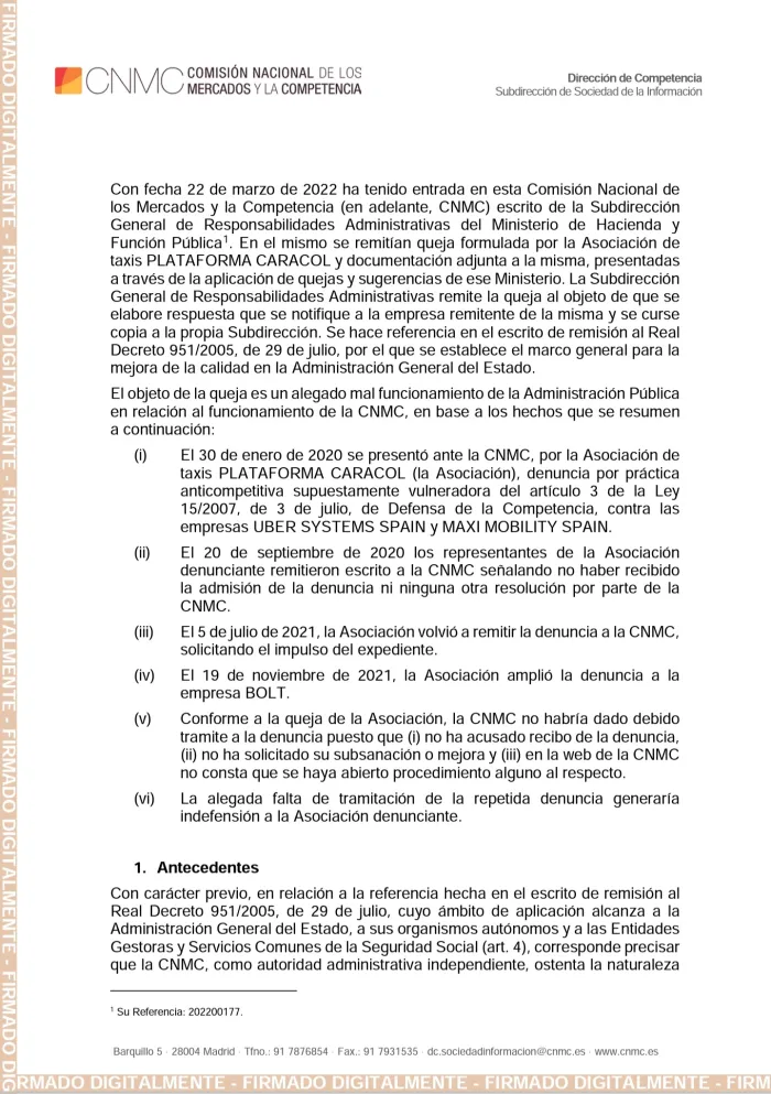 Los taxistas piden la dimisión de la presidenta de la CNMC que trabajó para Uber 1 Moncloa Screenshot 20220714 071141 AdobeAcrobat Moncloa