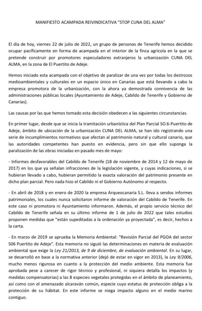 Los ecologistas acampan en el Puertito de Adeje: "Es otra corruptela y pelotazo en Tenerife" 1 Moncloa WhatsApp Image 2022 07 22 at 12.49.00 PM Moncloa