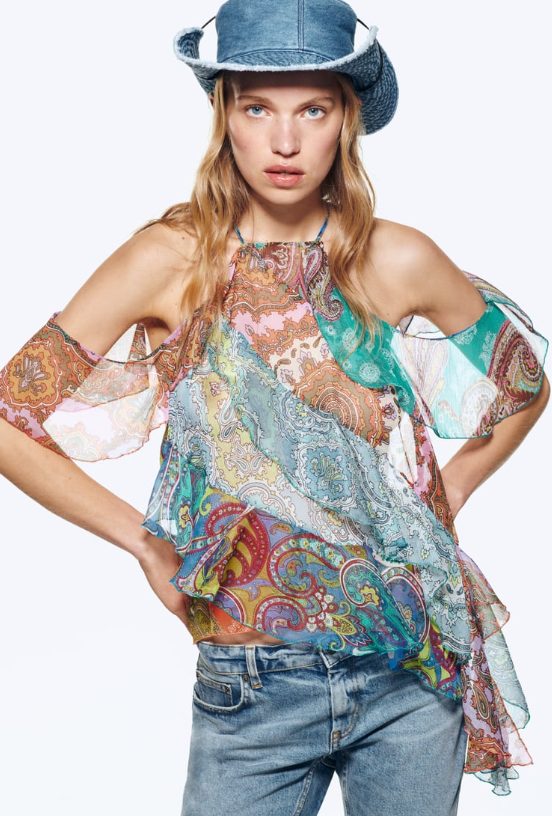 top volantes patchwork zara