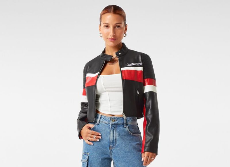 CAZADORA BIKER EFECTO PIEL RACING DE BERSHKA