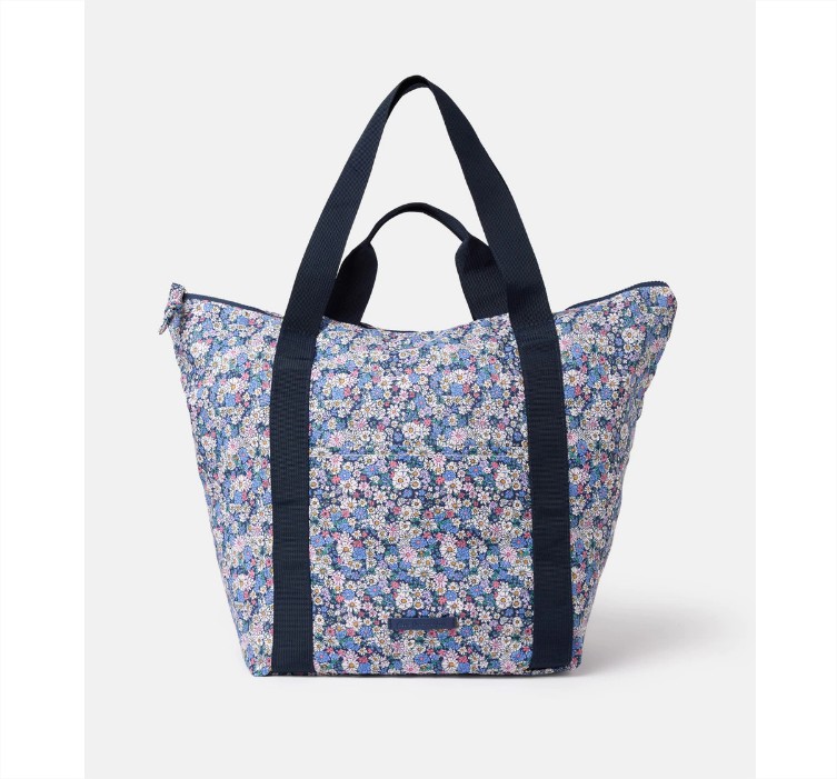 Shopper plegable en azul estampado con cremallera