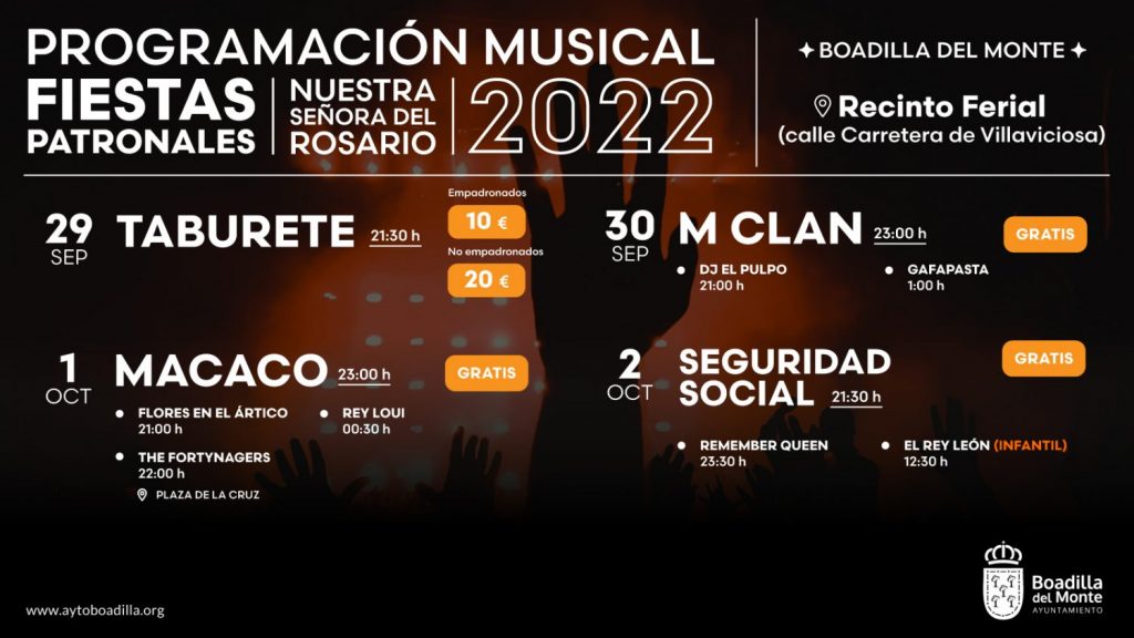 Descubre las entradas más baratas para ver a Taburete en directo este año 1 Moncloa boadilla fiestas patronales 2022 1600x900 1 Moncloa