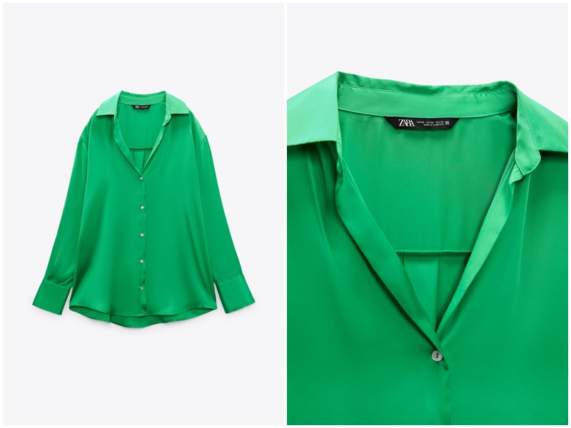 Camisa satinada verde de Zara