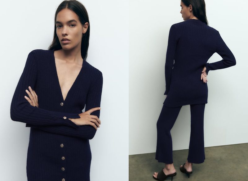 CÁRDIGAN PUNTO CANALÉ BOTÓN DORADO DE ZARA