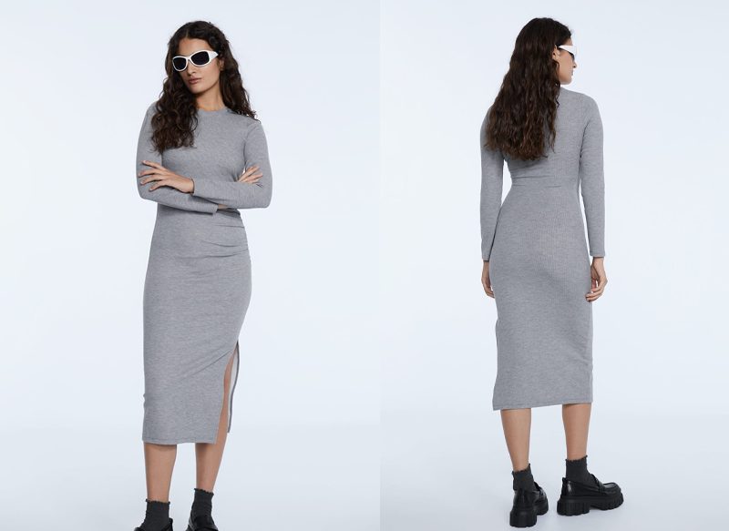 VESTIDO MIDI PUNTO MANGA LARGA
