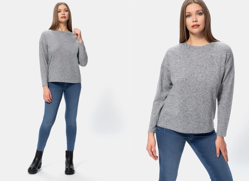 CAMISETA CON MANGA PARA MUJER TEX GRIS MELANGE DE CARREFOUR