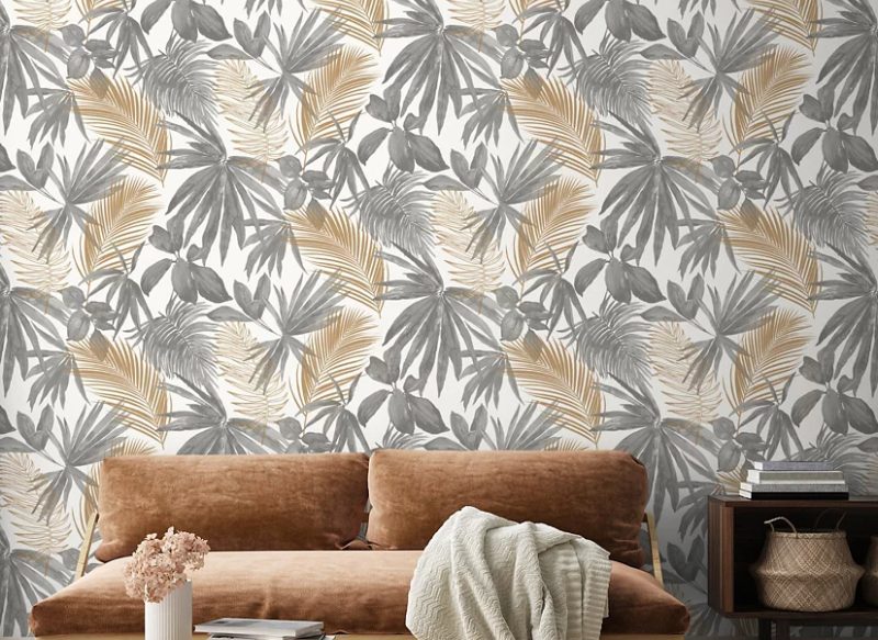 PAPEL PINTADO VINÍLICO JUNGLA TROPICAL GRIS