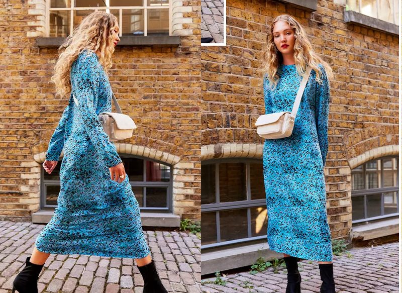 VESTIDO MIDI CON ESTAMPADO AZUL