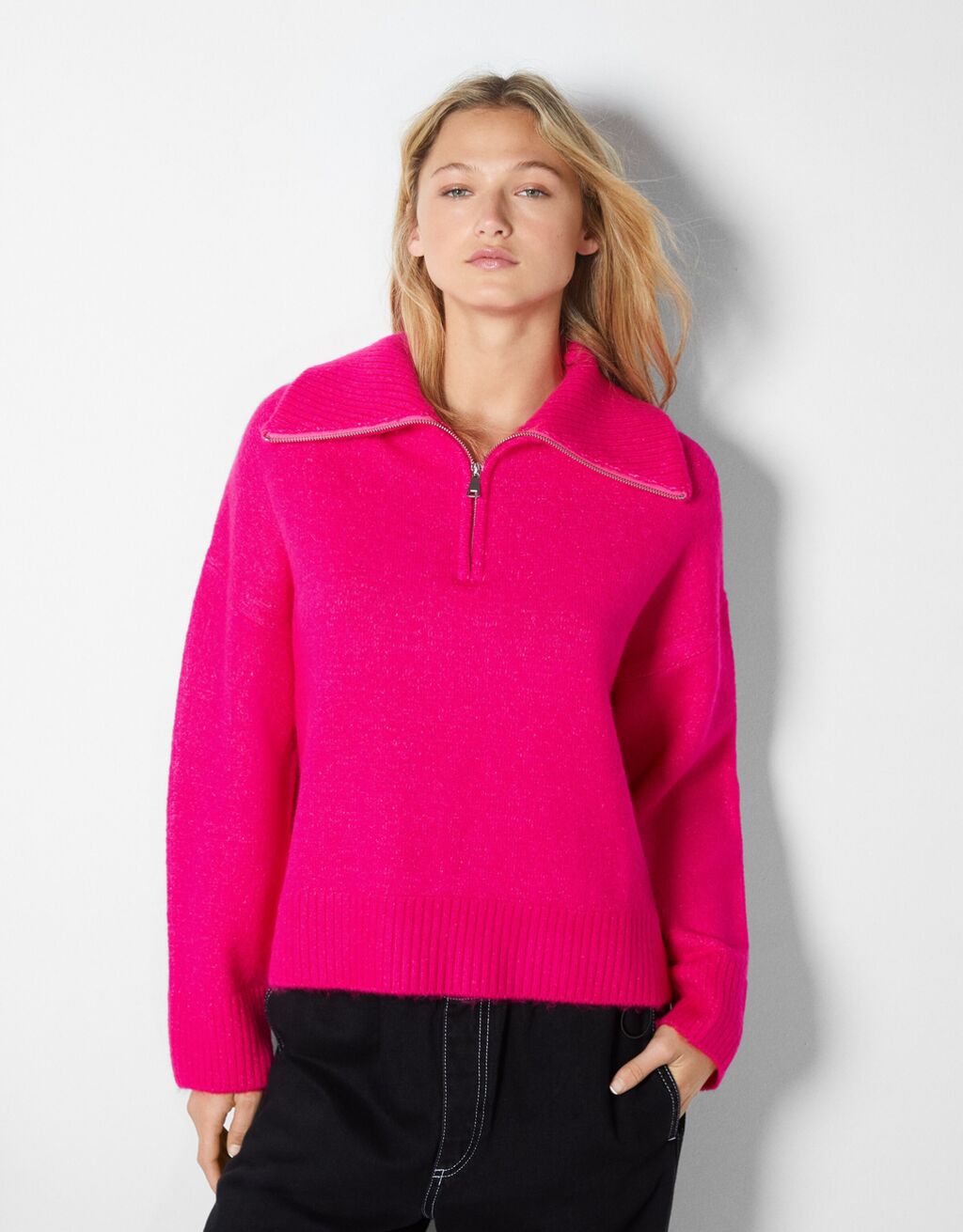 jersey cremallera fucsia bershka
