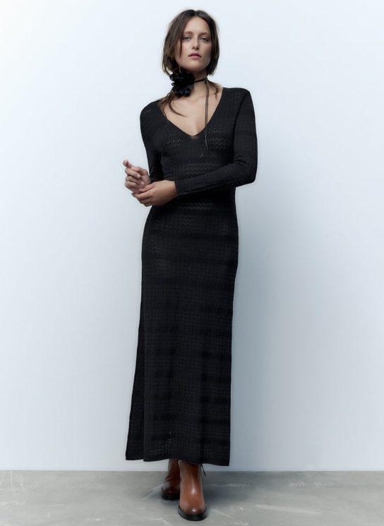 vestido punto pointelle zara
