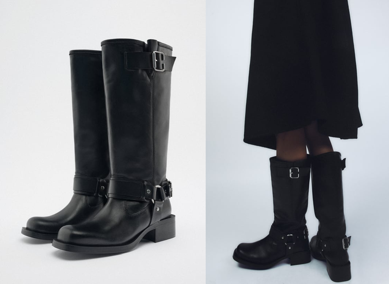 BOTA ALTA BIKER PIEL HEBILLAS DE ZARA