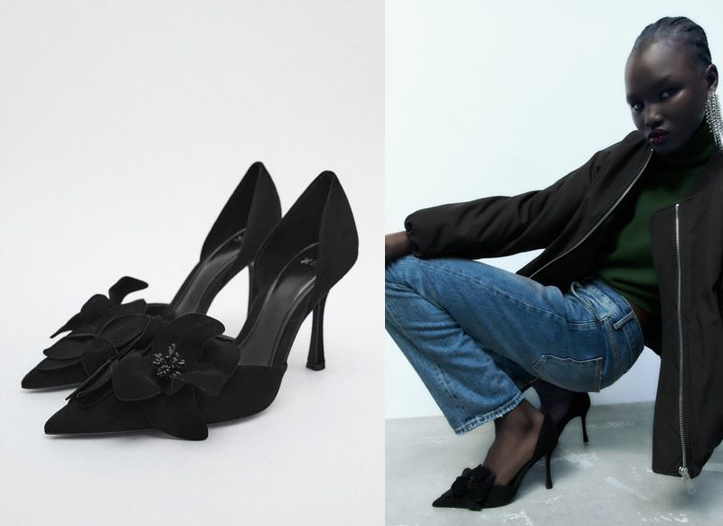 ZAPATO TACÓN ANTE FLORES DE ZARA