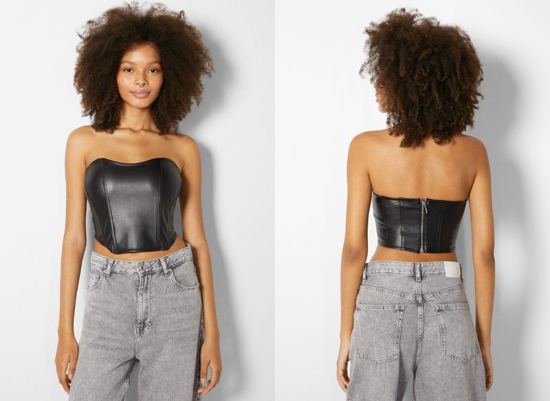 TOP CORSÉ EFECTO PIEL DE BERSHKA