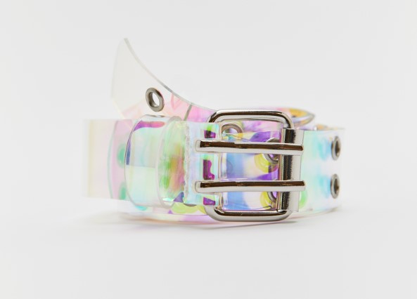 Cinturón eyelets doble franja holográfico