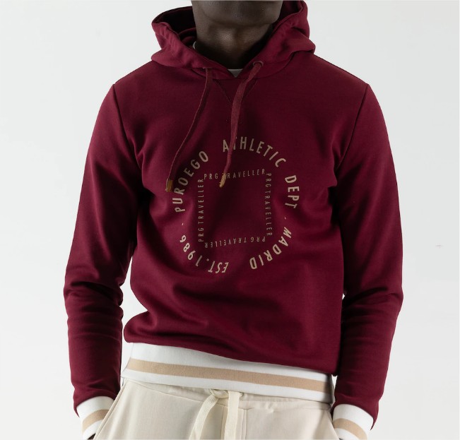 Sudadera de hombre granate con capucha