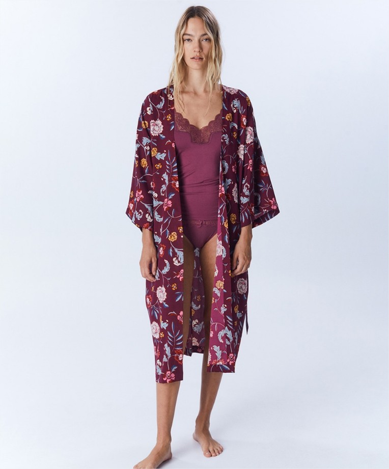 kimono flores sfera burdeos el corte ingles