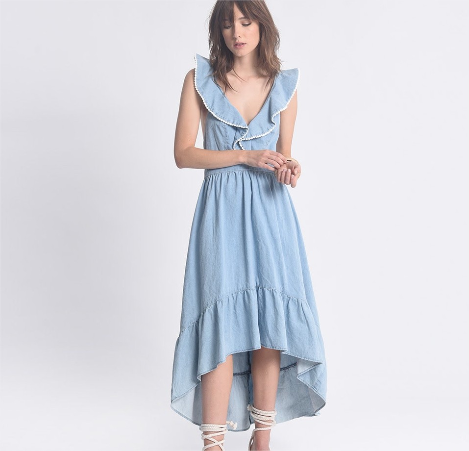 vestido asimetrico vaquero con volantes el corte ingles