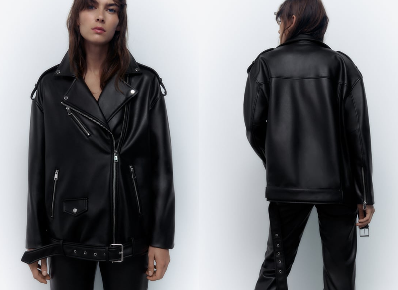 CAZADORA BIKER EFECTO PIEL OVERSIZE DE ZARA