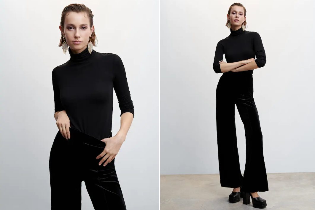 pantalon palazzo terciopelo mango