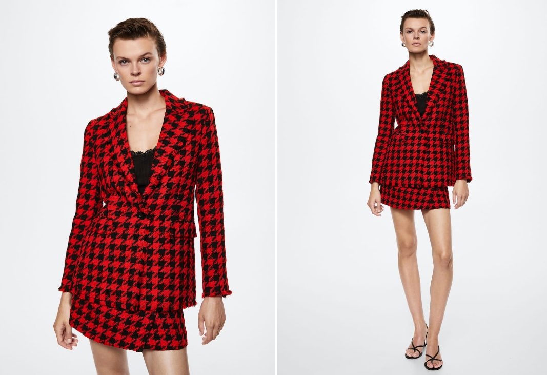 americana pata de gallo roja chaquetas de mango llamativas