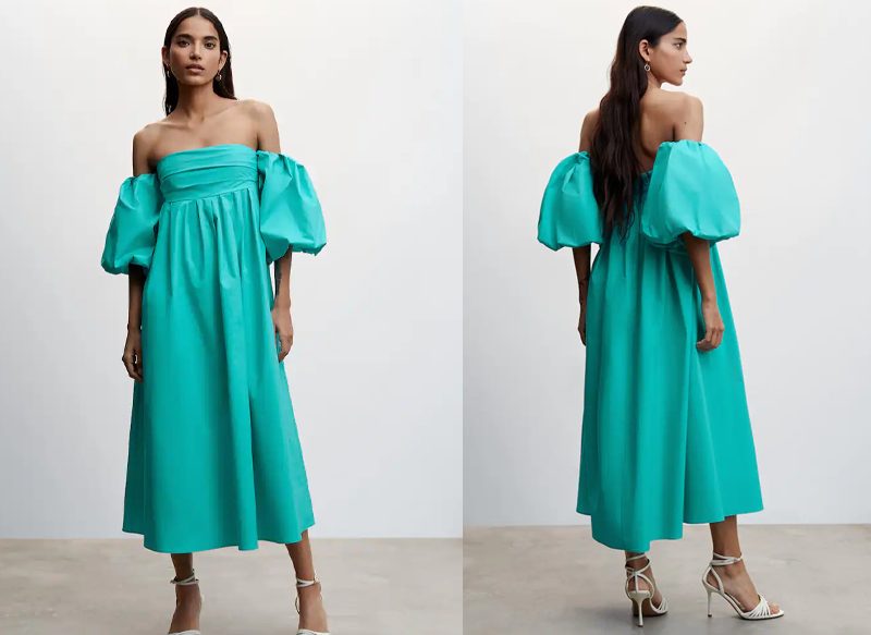 VESTIDO MIDI MANGA ABULLONADA DE MANGO