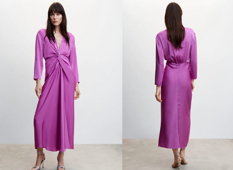 VESTIDO SATINADO NUDO DE MANGO