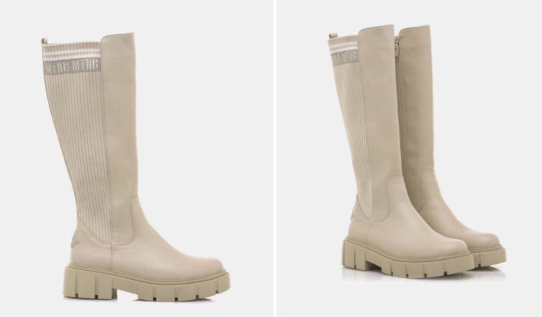 botas cana alta beige